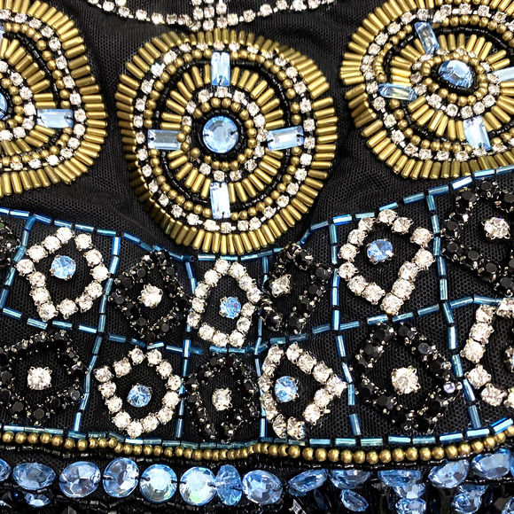 Sherri Hill Size 0 Beaded Cropped Halter Top Bustier Black Blue Gold Crystals - Picture 7 of 7